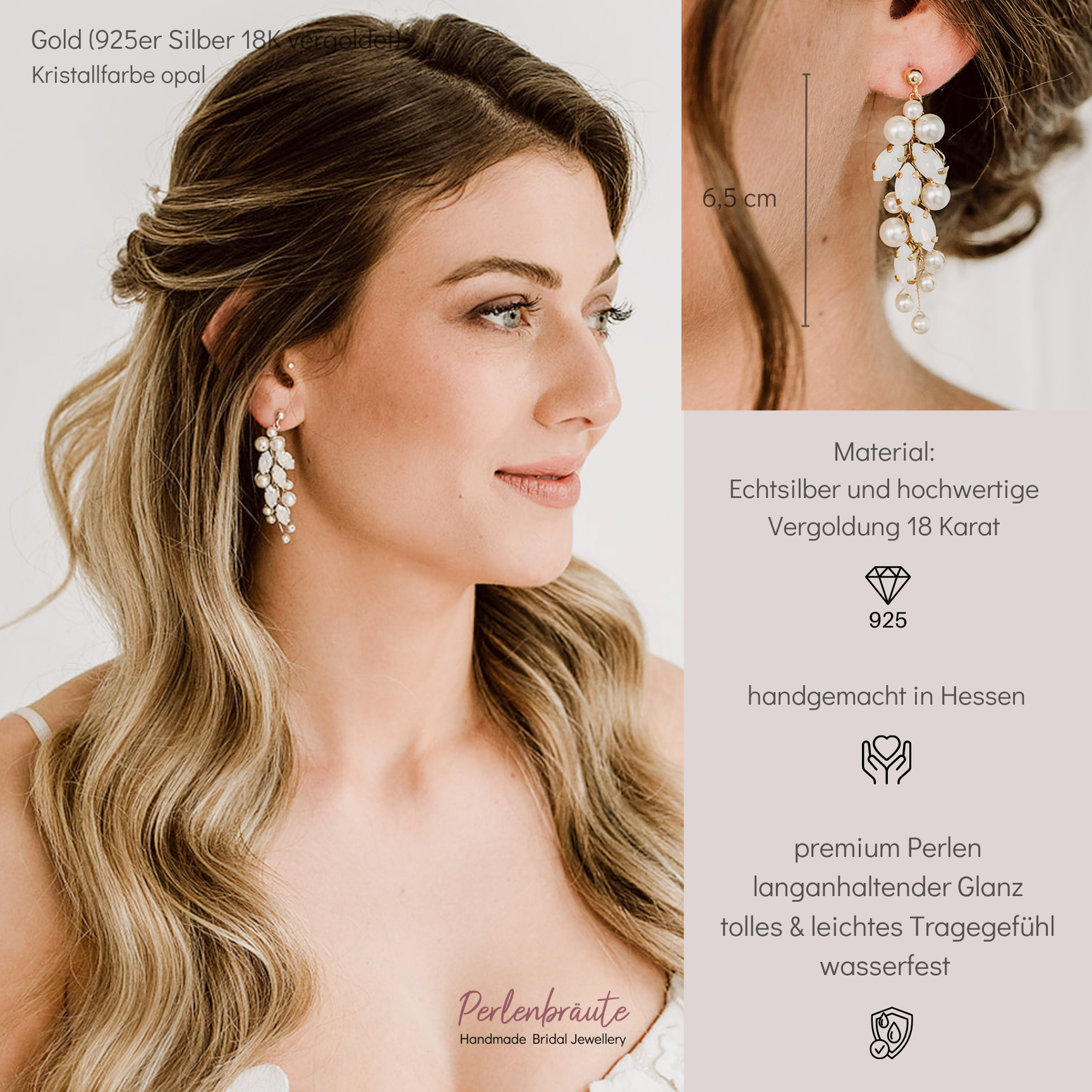 Perlenbräute Anastasia Brautohrringe Perlen Silber white opal