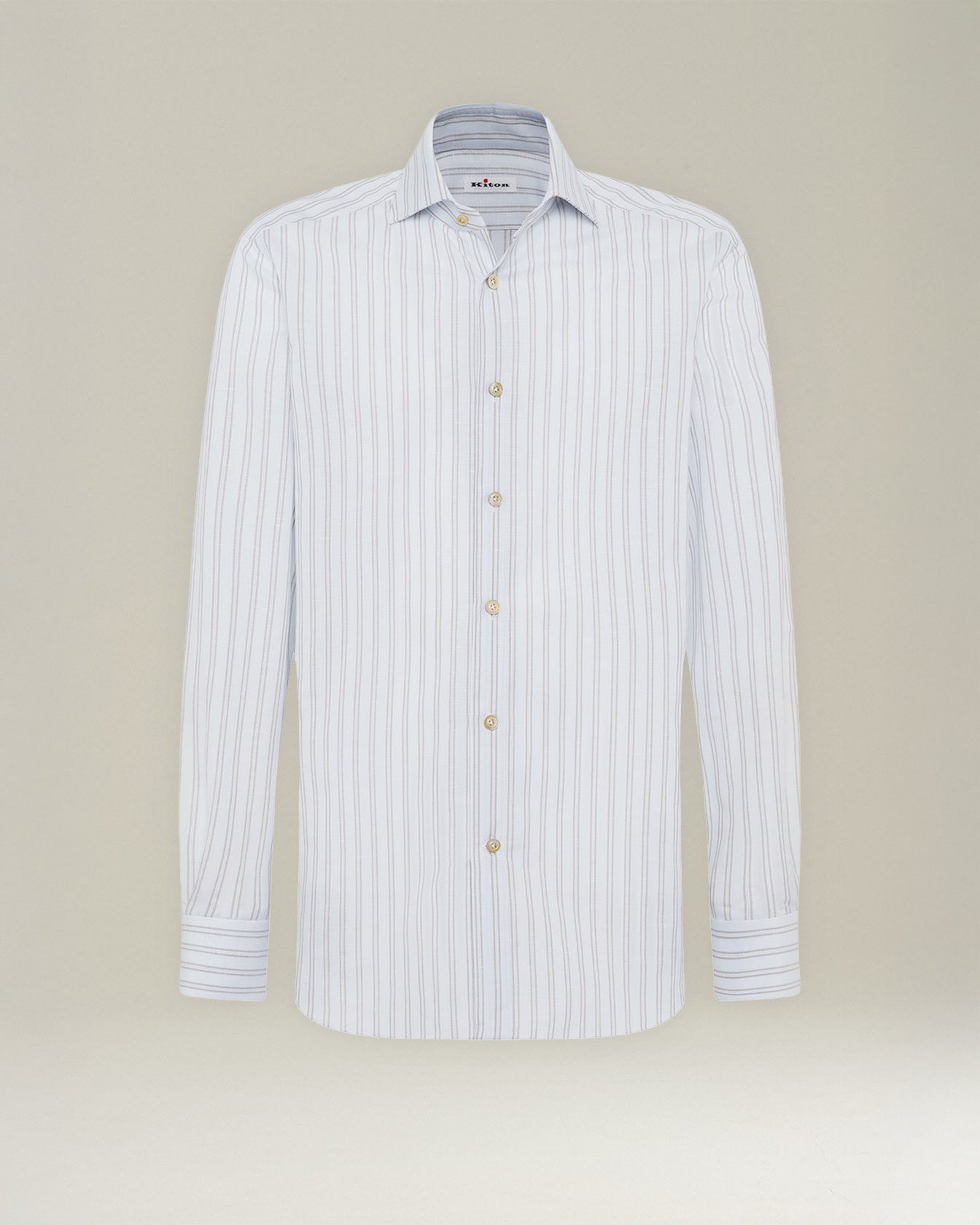 Kiton Shirts Cotton Linen Streifenhemd Baumwolle Leinen
