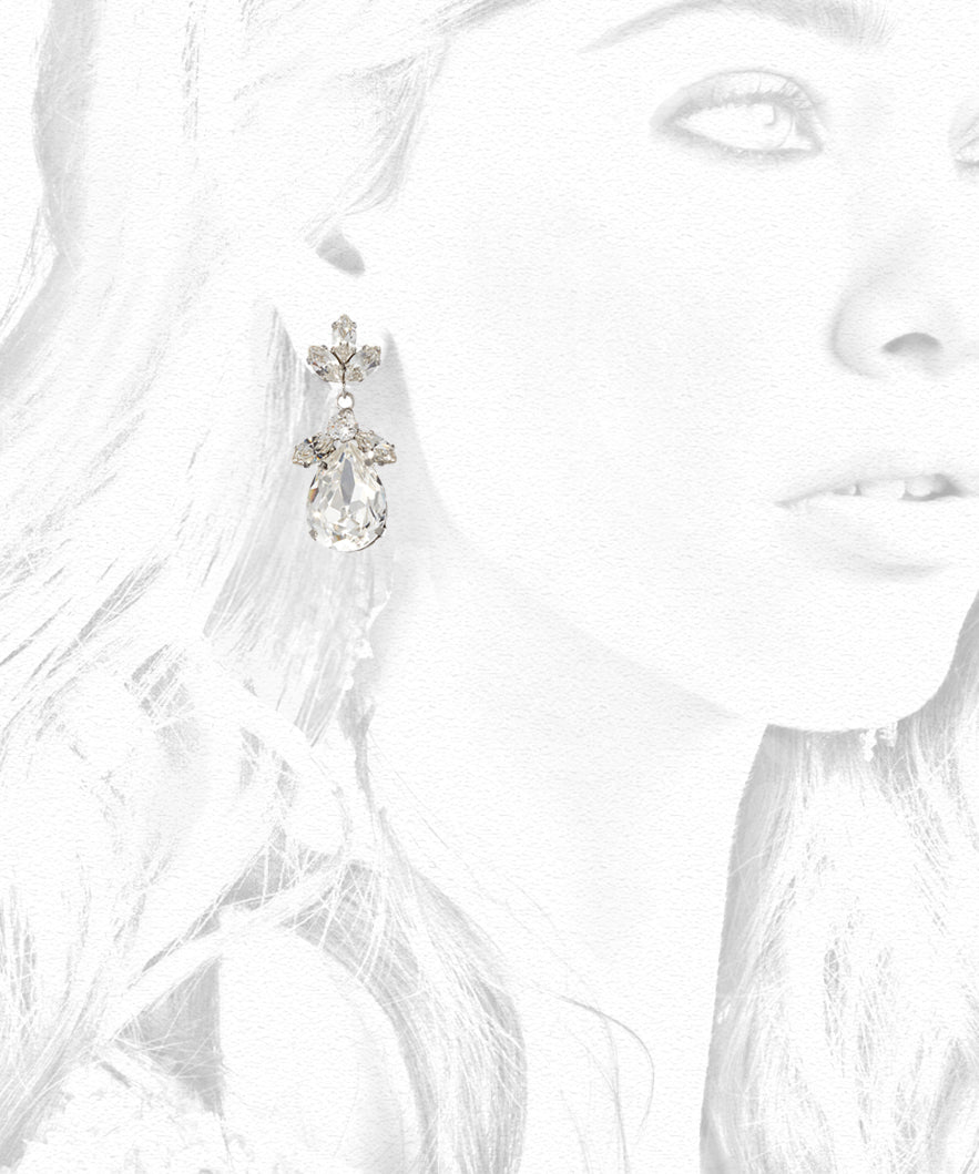 Elizabeth Bower Classic Drop Ohrringe Rhodium Kristall