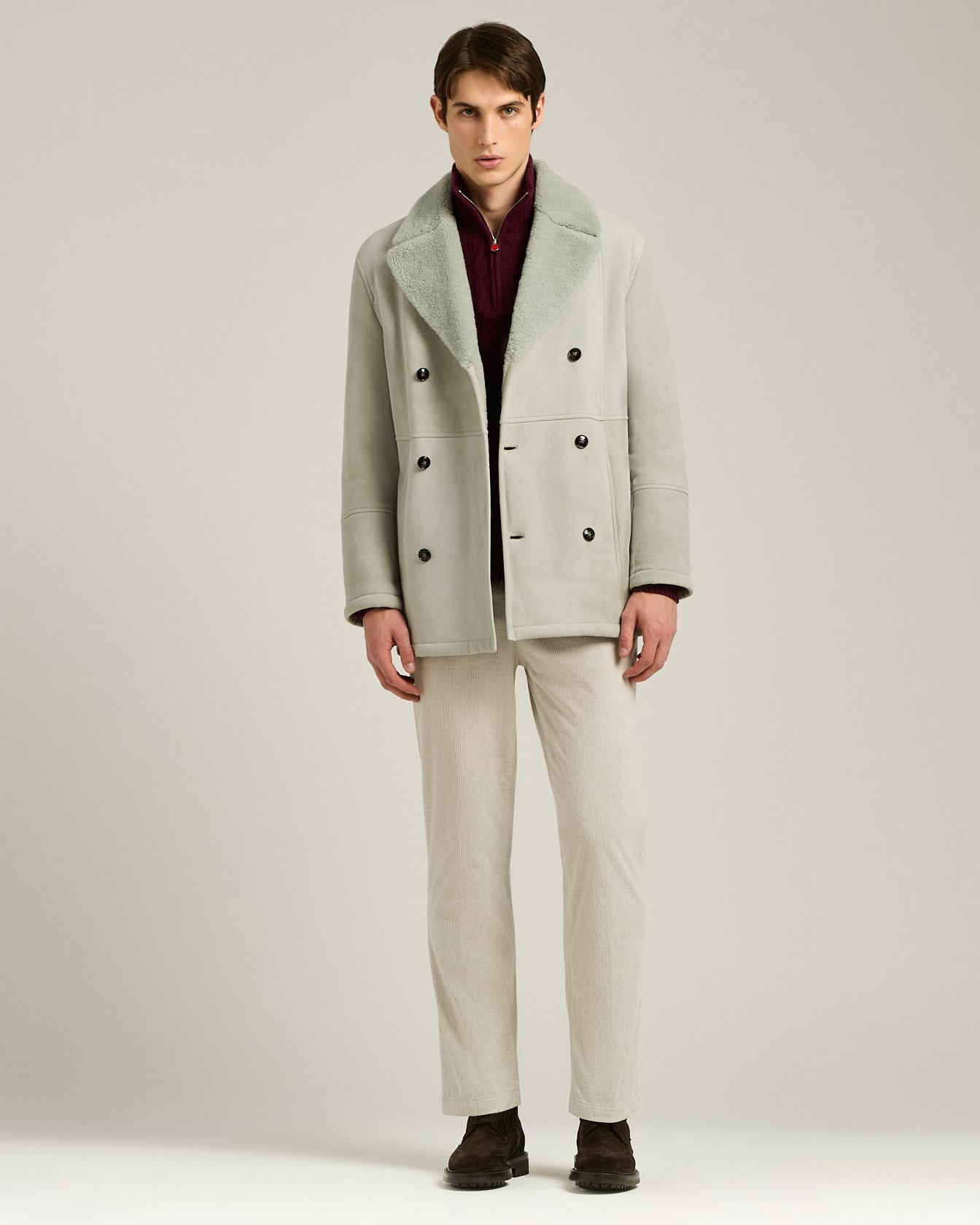 Kiton Outerwear Overcoat Zweireiher Lammfell Hellgrau 46-58
