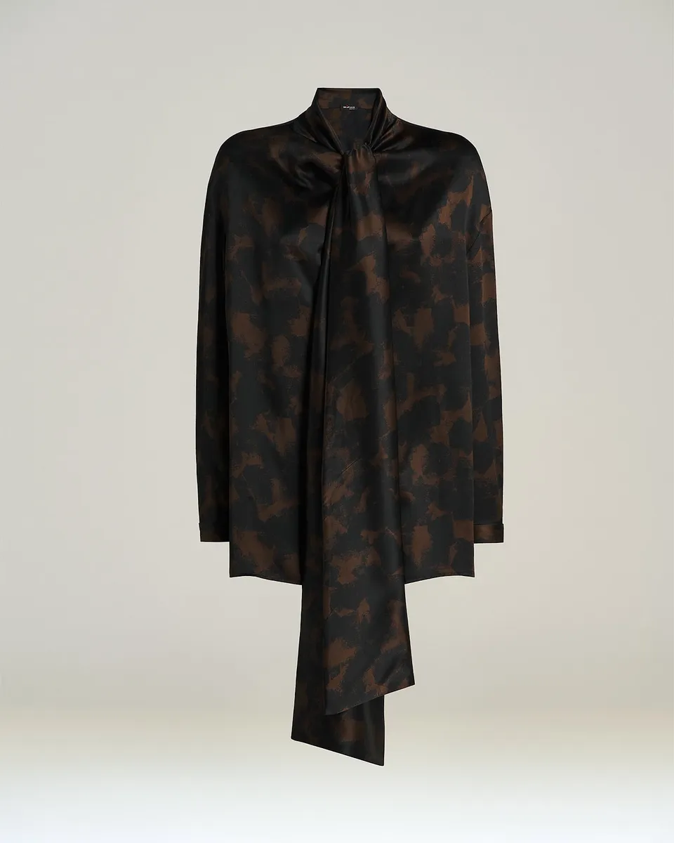 Kiton Shirts Seidenbluse Abstract-Print Schalkragen