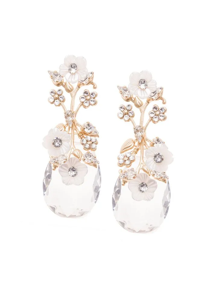 Elizabeth Bower Anemone Dew Drop Ohrringe Rhodium Glas-Tropfen 59mm