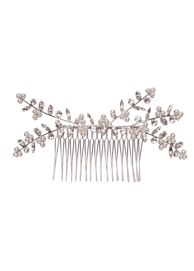 Elizabeth Bower Bud Pearl Haarkamm Gold Kristall Perle