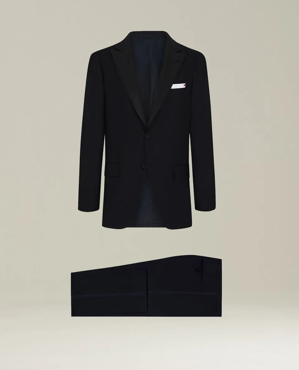 Kiton Suits Smoking Schwarz Gr 50 Wolle Satin-Revers