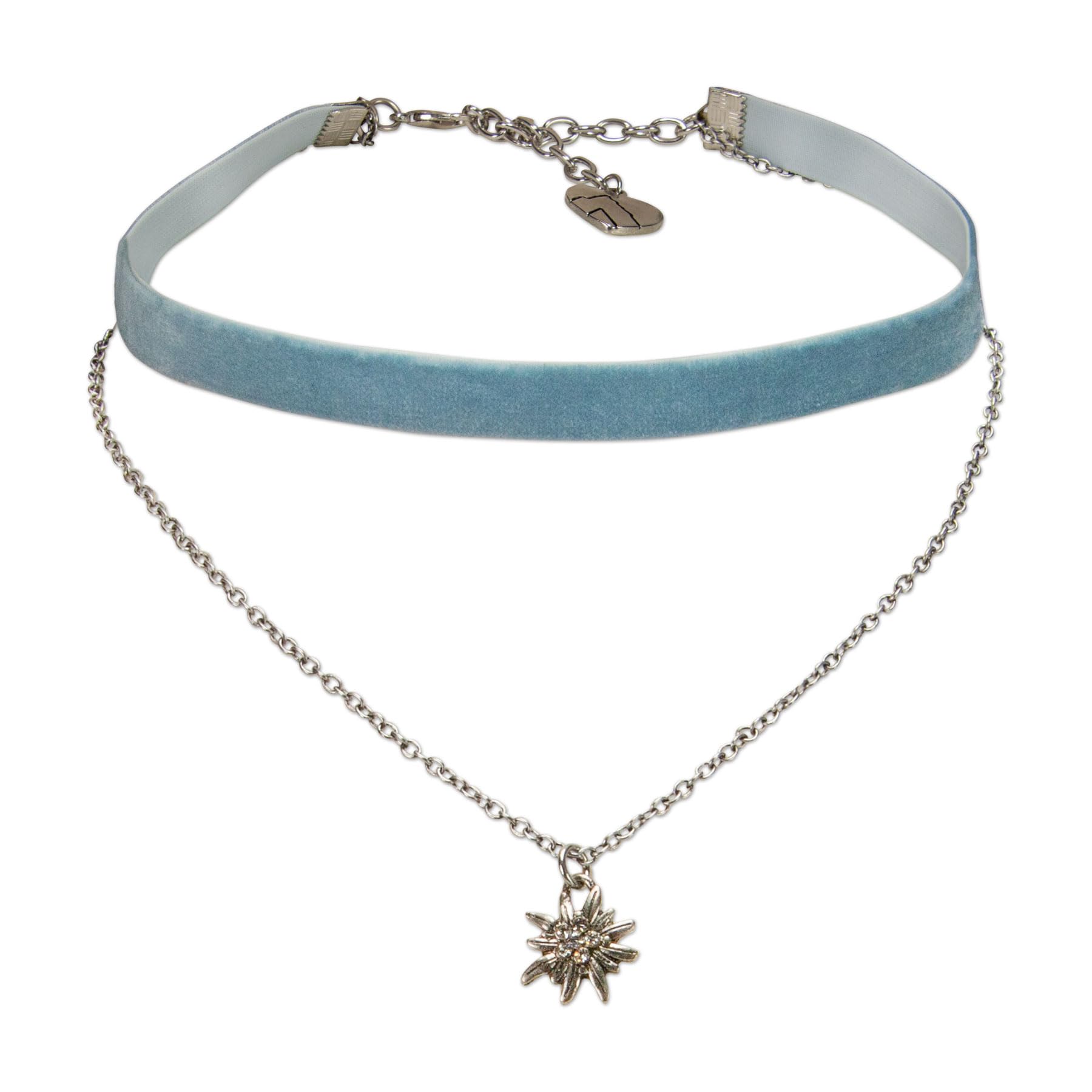 Alpenflüstern DAHEIM DHK332 Kropfkette blau Samt Edelweiss