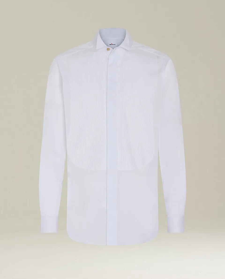 Kiton White Stretch Cotton Tuxedo Hemd Weiß 40