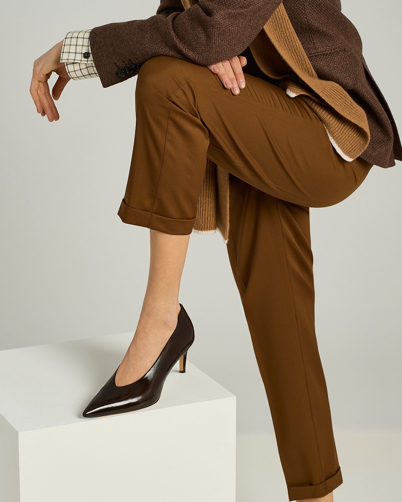 Kiton Pumps Kalbsleder Dunkelbraun Spitze Mittelabsatz