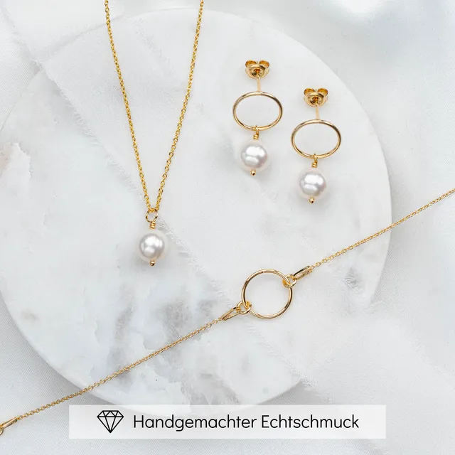Perlenbräute Toni Schmuckset Süßwasserperlen Gold 45 cm