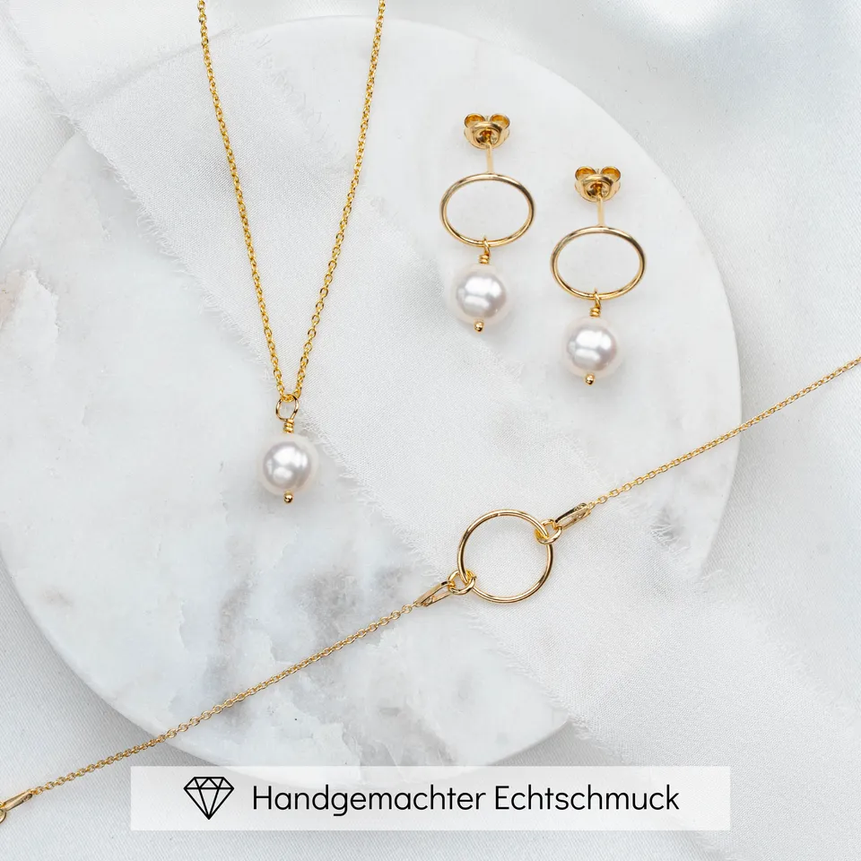 Perlenbräute Toni Schmuckset Süßwasserperlen Gold 45 cm
