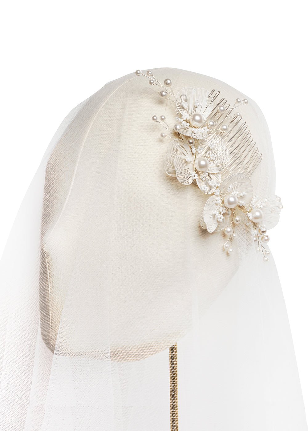 Elizabeth Bower Orchid Floral Haarkamm Mattgold Perle