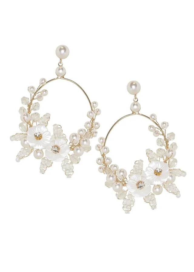 Elizabeth Bower Garland Floral Hoop Braut Ohrringe Rhodium Stecker