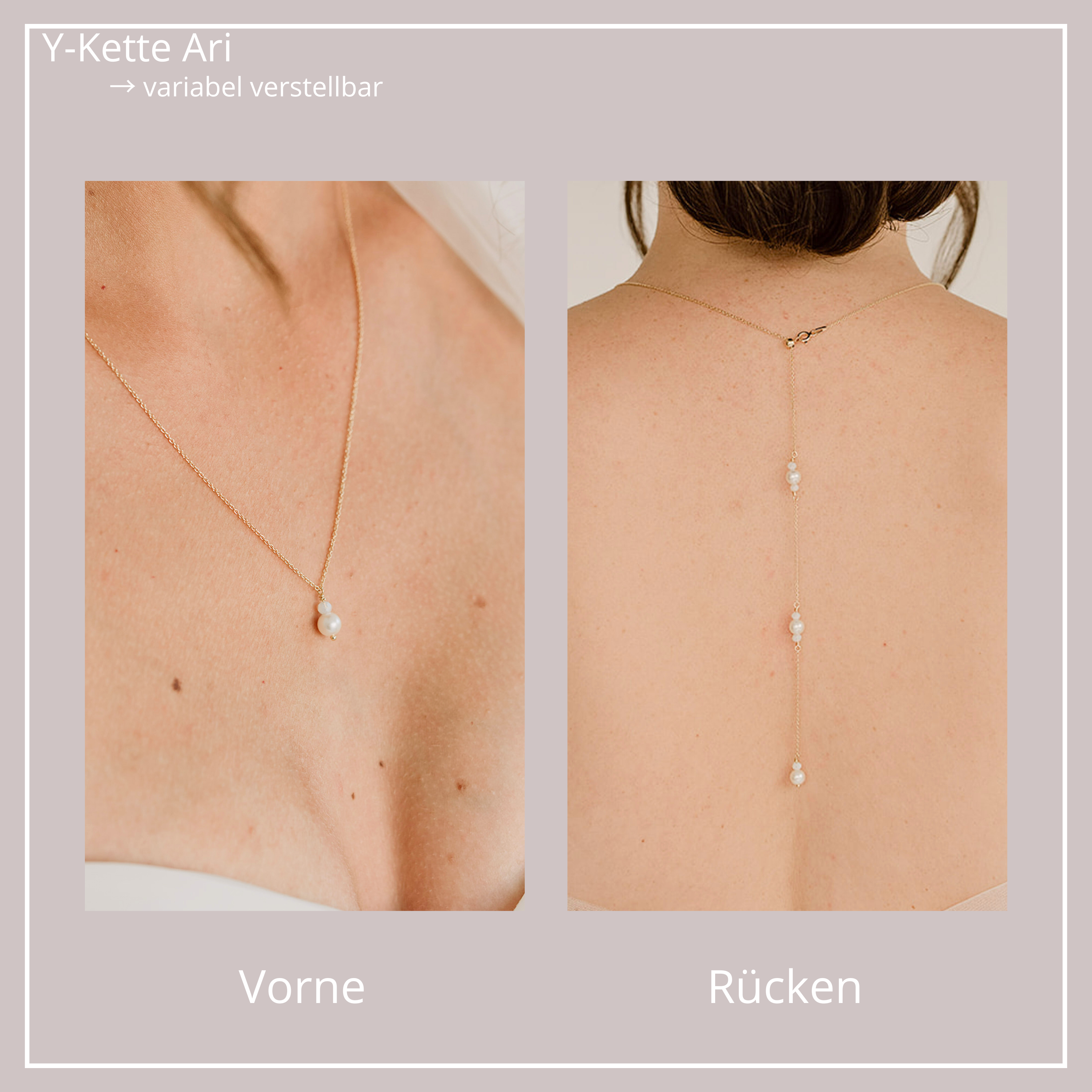 Perlenbräute Ari Halskette Y-Kette Gold 69cm Perlen