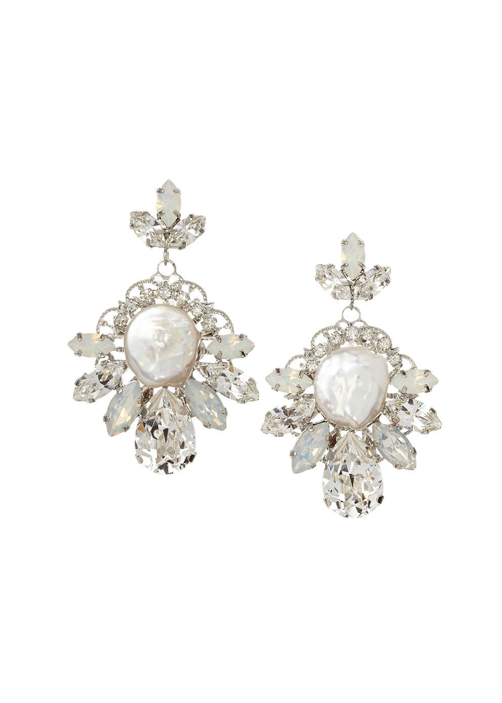 Elizabeth Bower Rose Chandelier Ohrringe Rhodium Perle