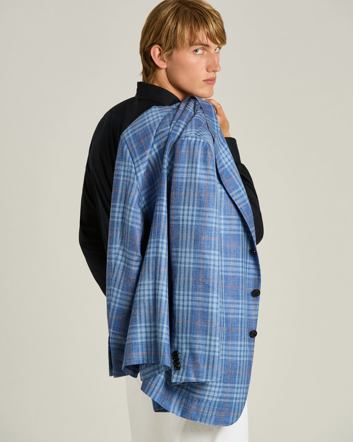 Kiton Jackets Sakko Kaschmir Seide Leinen kariert blau