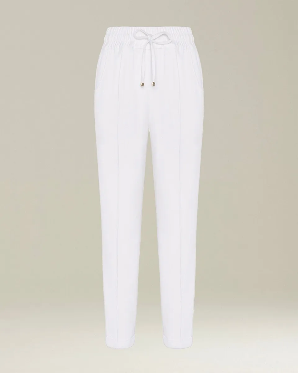 Kiton Hose Damen Kaschmir weiß Kordelzug knöchellang