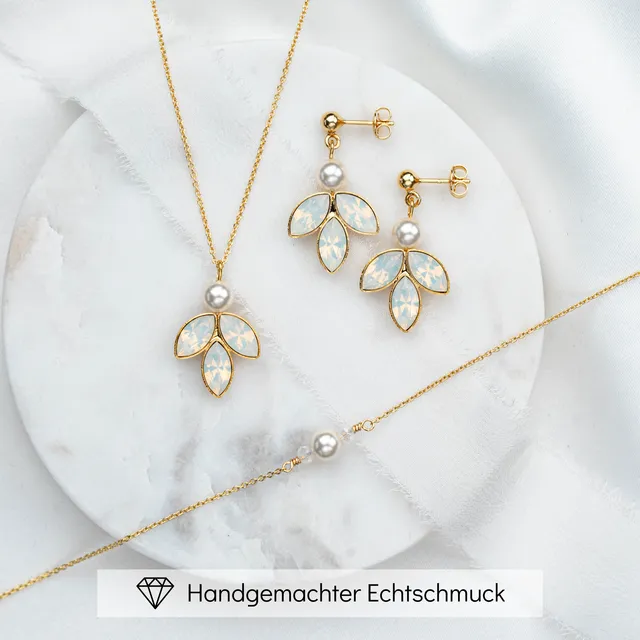 Perlenbräute Brautschmuck Sets Kate Perlen Schmuckset Silber 45 cm