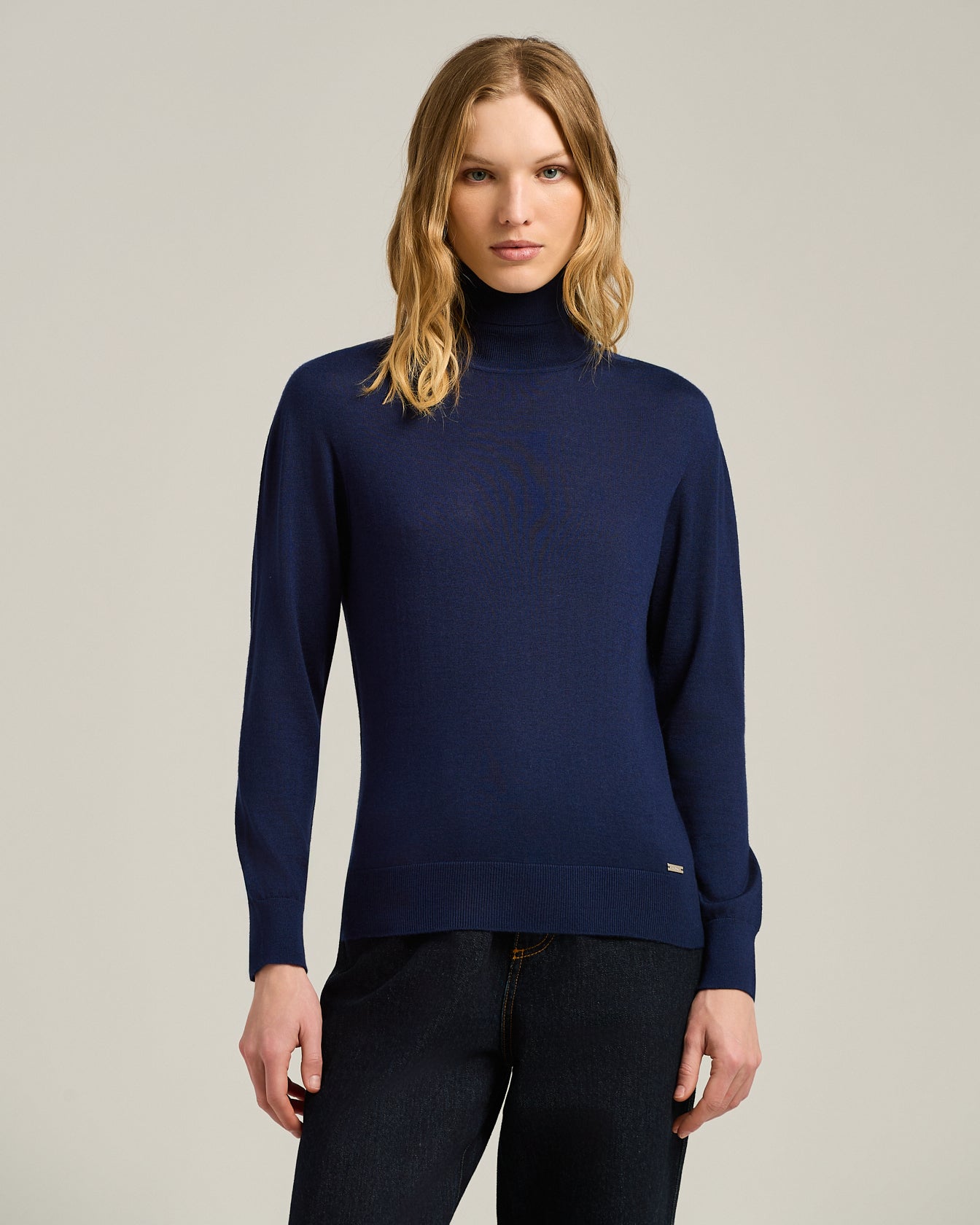 Kiton Rollkragenpullover Kaschmir Seide Blau Gr. 46