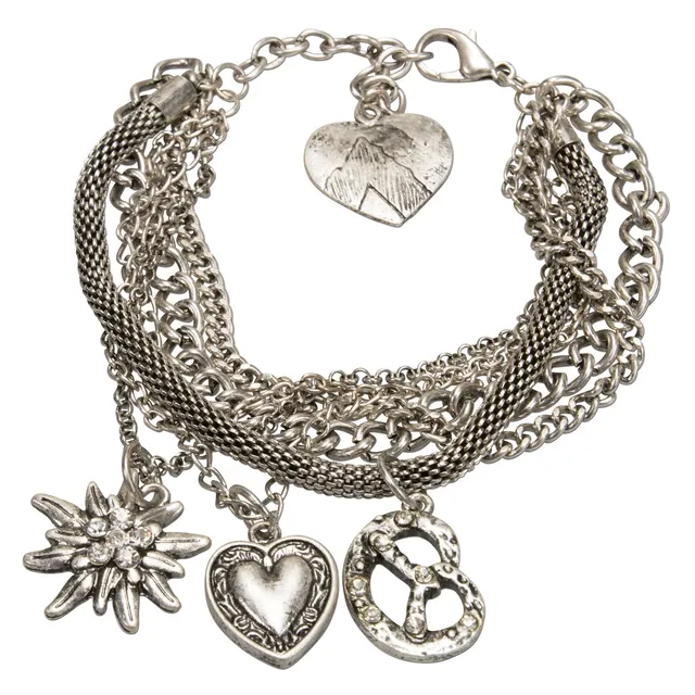 Alpenflüstern Daheim DAB044 Armband Edelweiß Herz Brezel