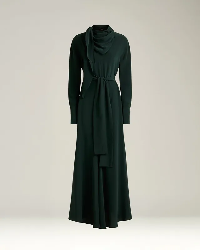Kiton Dresses Pine Green Seidenkleid 40 Drapiert Lang