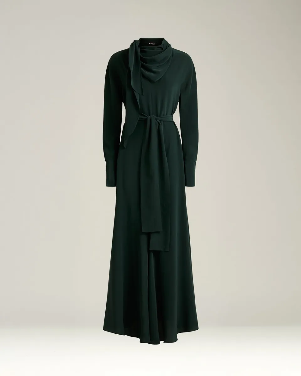 Kiton Dresses Pine Green Seidenkleid 40 Drapiert Lang