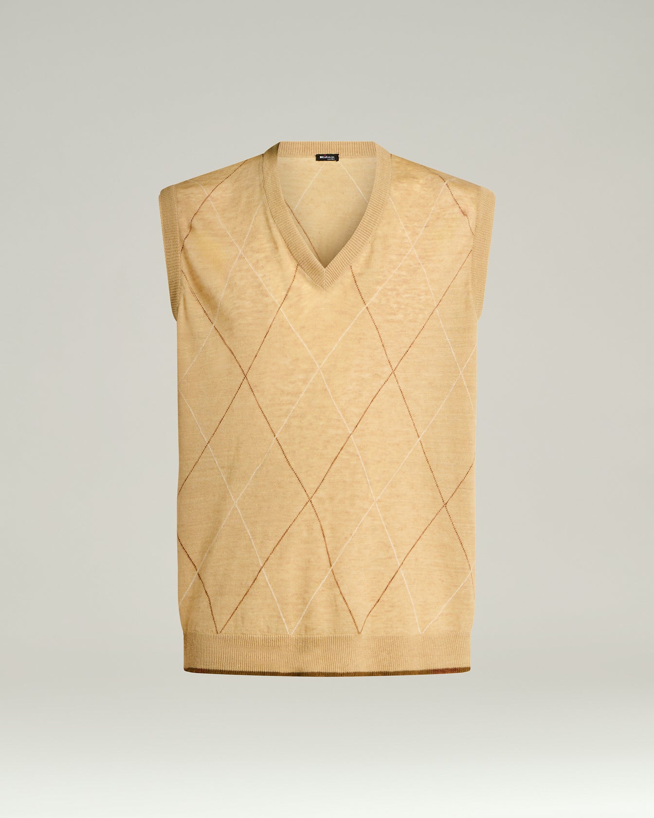 Kiton Gilet Pullunder Leinen Beige Rautenmuster L
