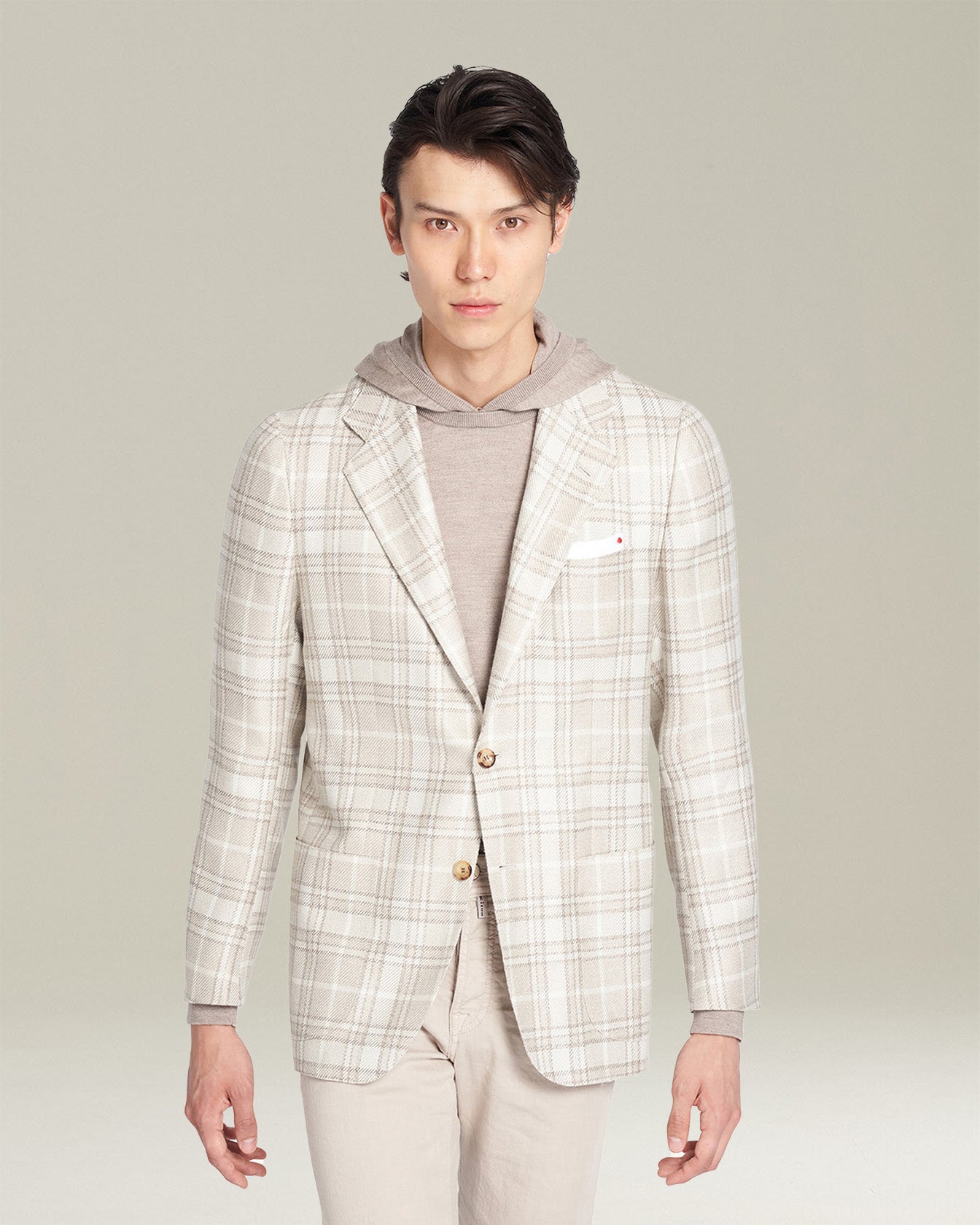 Kiton Sakko Wolle-Kaschmir Tartan beige Einreiher Gr. 50