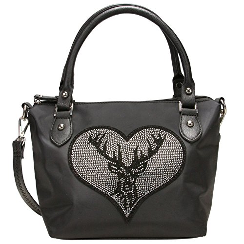 Alpenflüstern DAHEIM Trachten-Handtasche Strass-Hirsch Schwarz