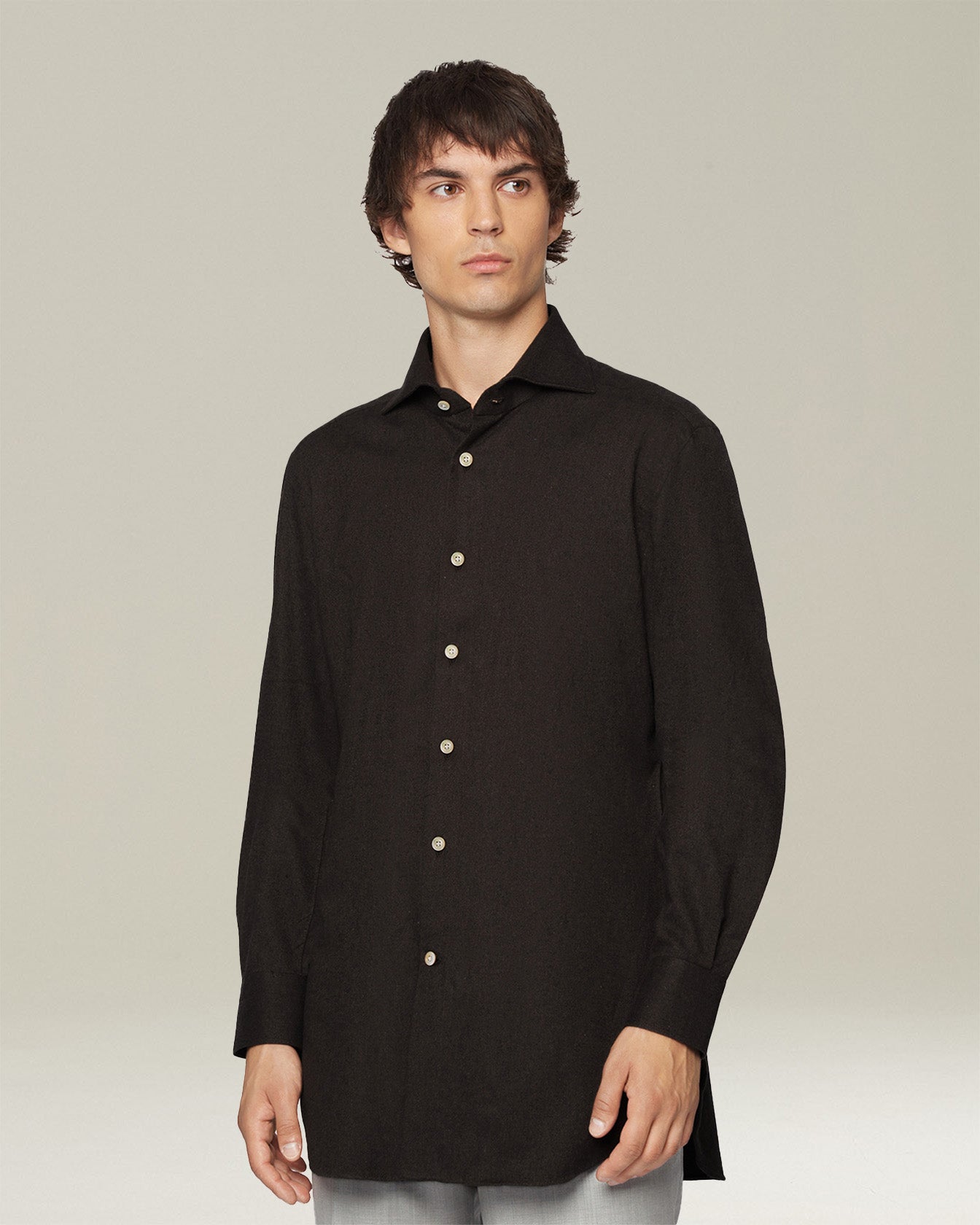 Kiton Shirts Monochrome Flannel Hemd Gr. 40 Baumwolle