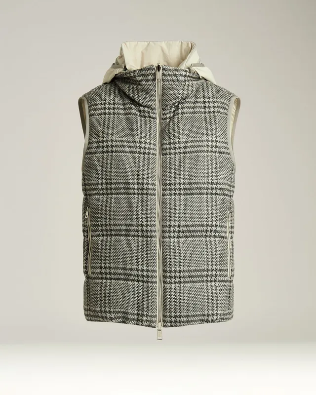 Kiton Gilet Wende Weste Seide Gr. 42 mit Kapuze