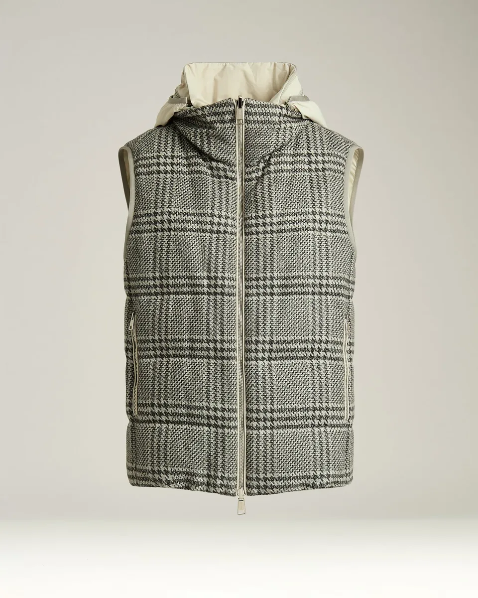 Kiton Gilet Wende Weste Seide Gr. 42 mit Kapuze
