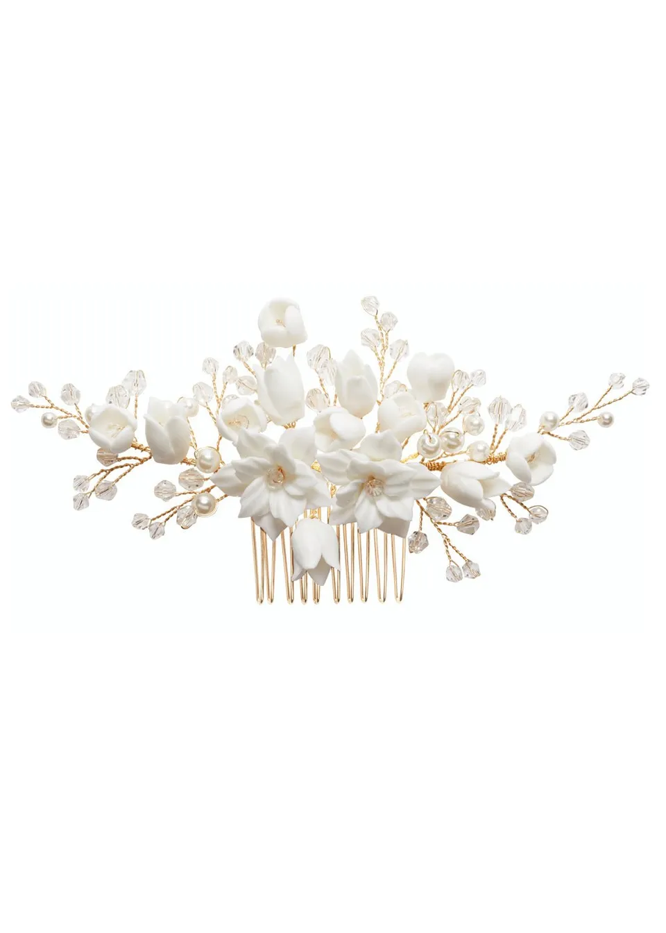 Elizabeth Bower Jasmine Comb Braut Haarkamm Gold Porzellan