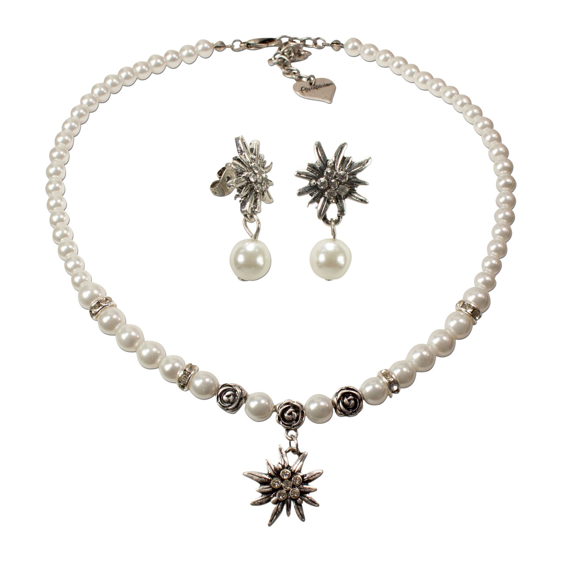 Alpenflüstern DAHEIM SET013 Trachtenset Kette+Ohrstecker Schwarz