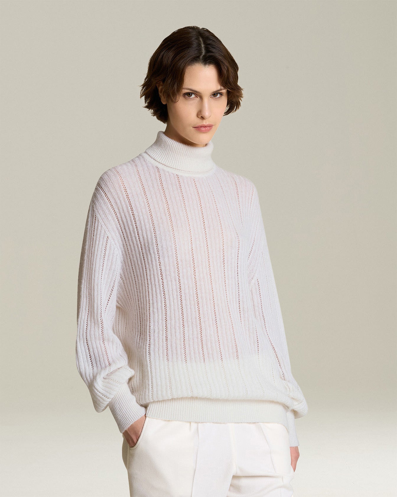 Kiton Knitwear Cashmere Silk Pullover Rollkragen Rippstrick