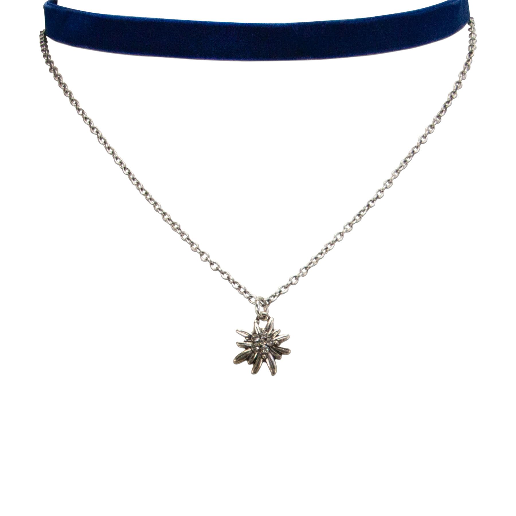 Alpenflüstern DAHEIM DHK332 Kropfkette blau Samt Edelweiss