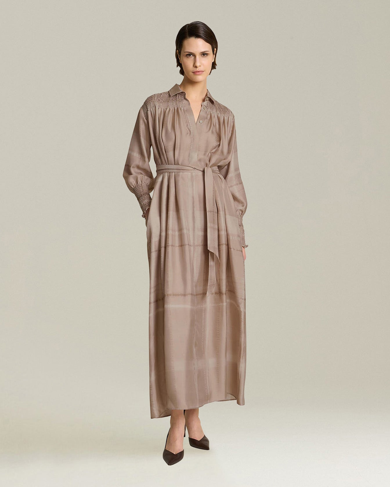 Kiton Chemisier Kleid Seide Geometrisch mit Gürtel