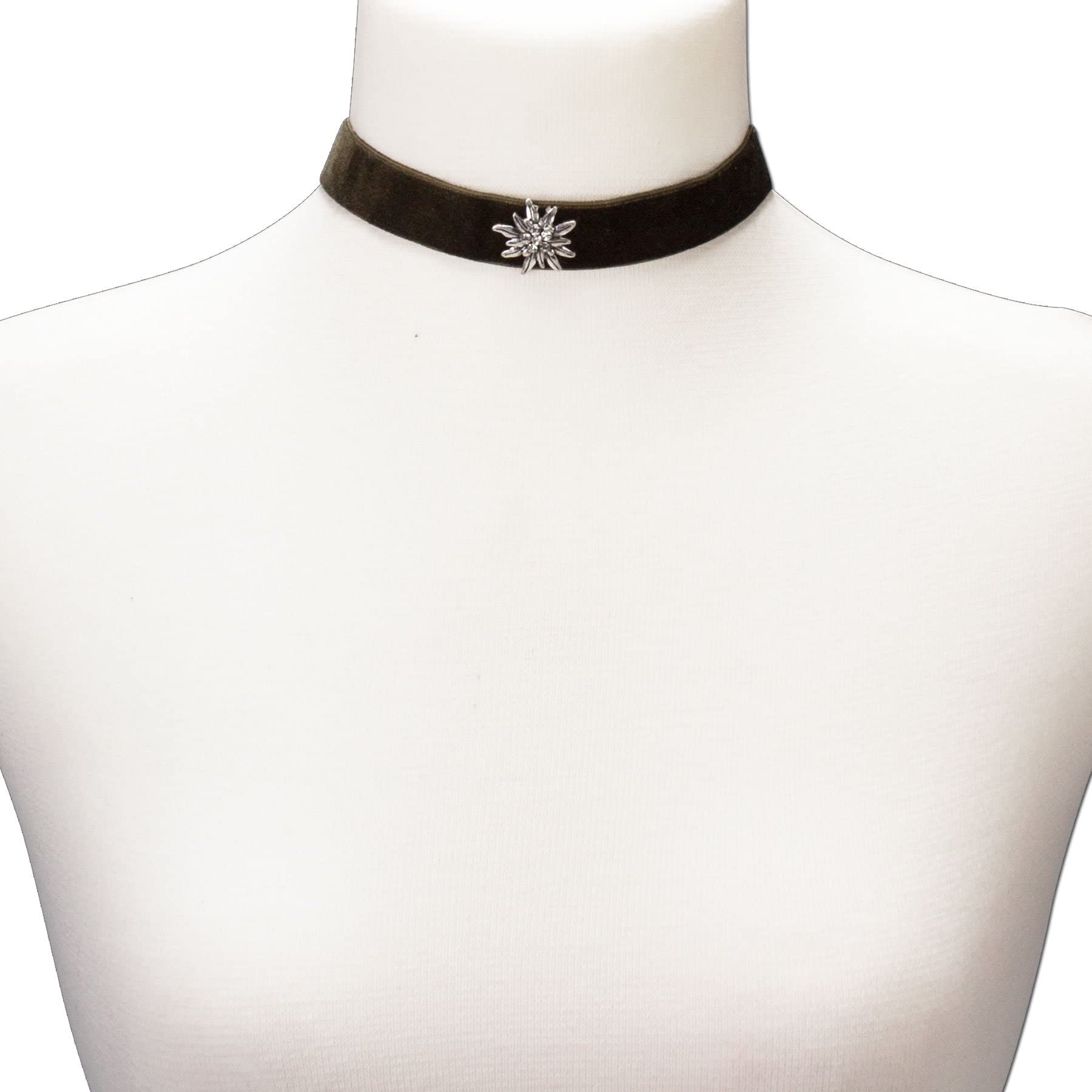 Alpenflüstern DAHEIM DHK109 Samt-Kropfband grün Strass-Edelweiß