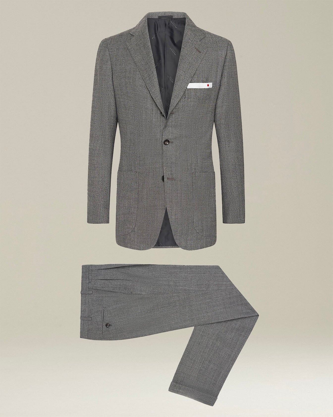 Kiton Abito Spigato Wolle Anzug Fischgrat 50