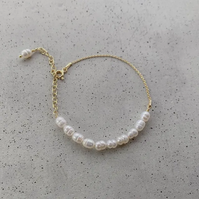 Perlenbräute Linn Armband Gold Süßwasserperlen 16-19cm
