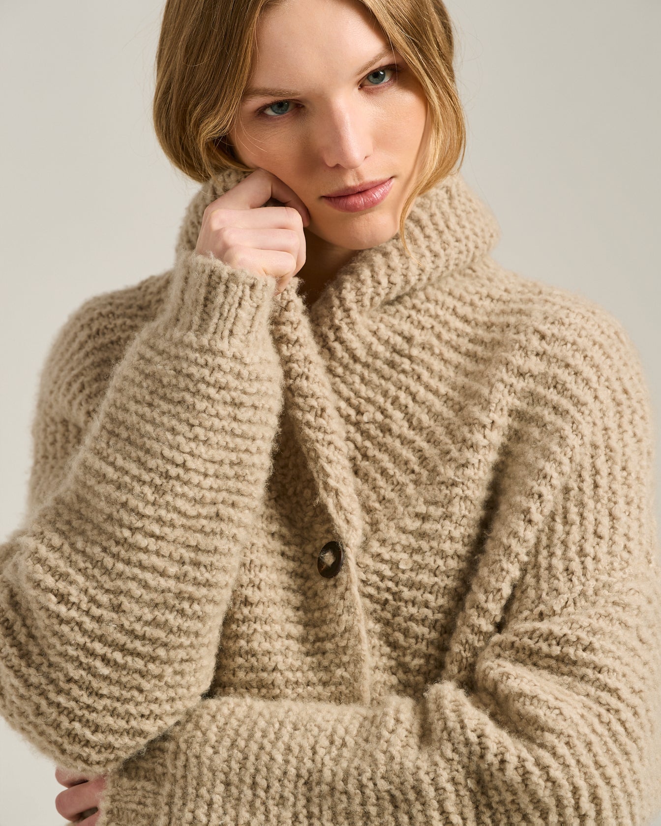 Kiton Cardigan Strickjacke Beige Kaschmir-Seide Gr. 48