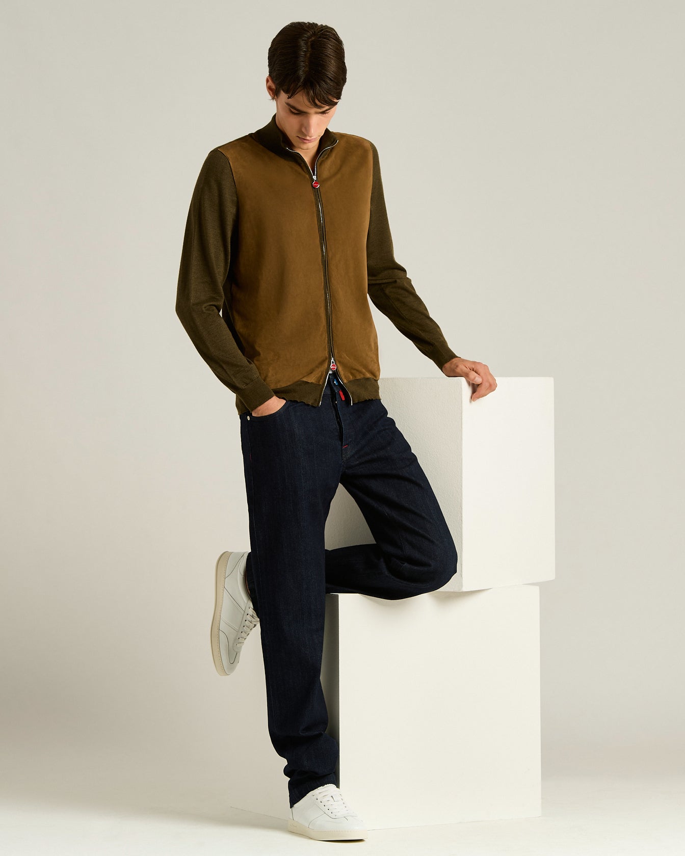 Kiton Cashmere Silk Jacket braun Kontrast Herren