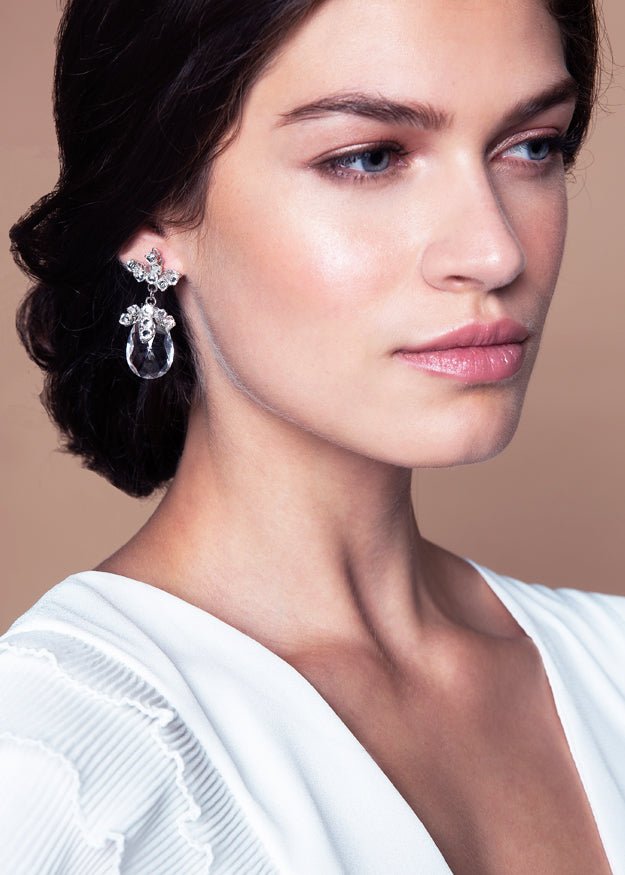 Elizabeth Bower Dew Stud Braut Tropfenohrringe Rhodium