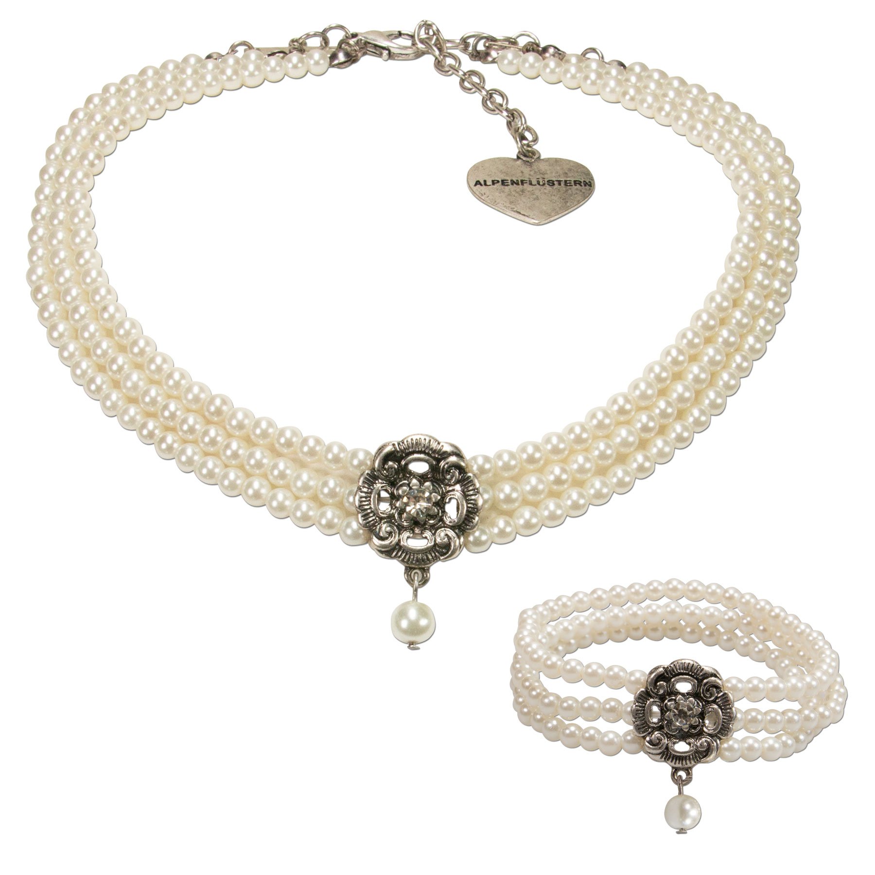 Alpenflüstern DAHEIM Frederike SET027 Trachtenschmuck-Set creme-weiß