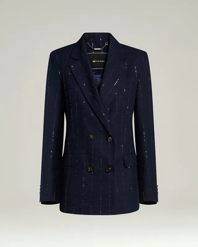Kiton Jackets Blue Linen Wool Silk Blazer doppelreihig Gr. 40