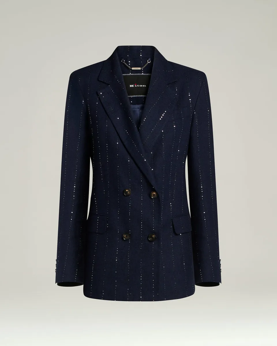 Kiton Jackets Blue Linen Wool Silk Blazer doppelreihig Gr. 40