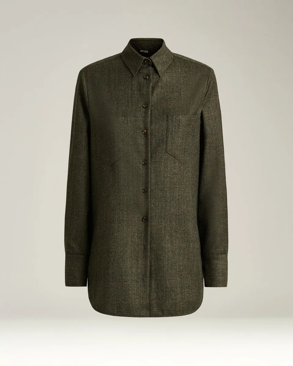 Kiton Shirts GREEN PRINCE OF WALES Bluse Wolle grün karo