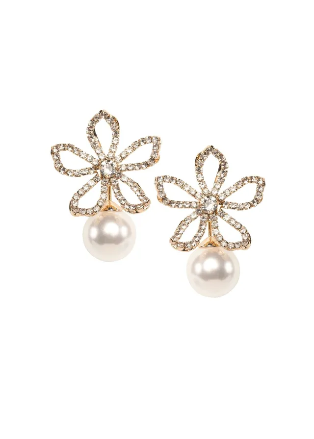 Elizabeth Bower Pavet Duet Floral Stud Ohrstecker Gold Perle