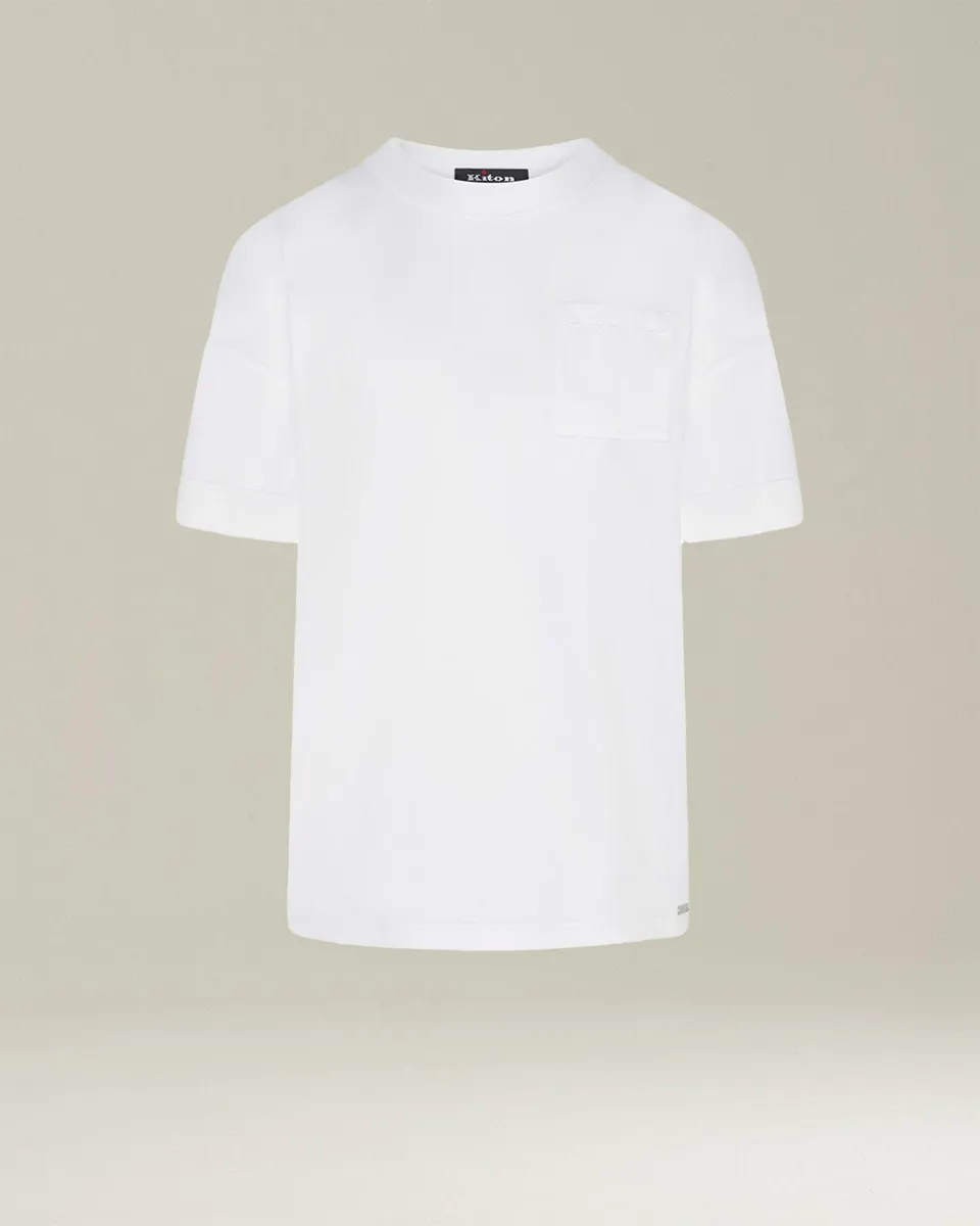 Kiton Shirt Cotton T-Shirt Baumwolle weiß Tasche
