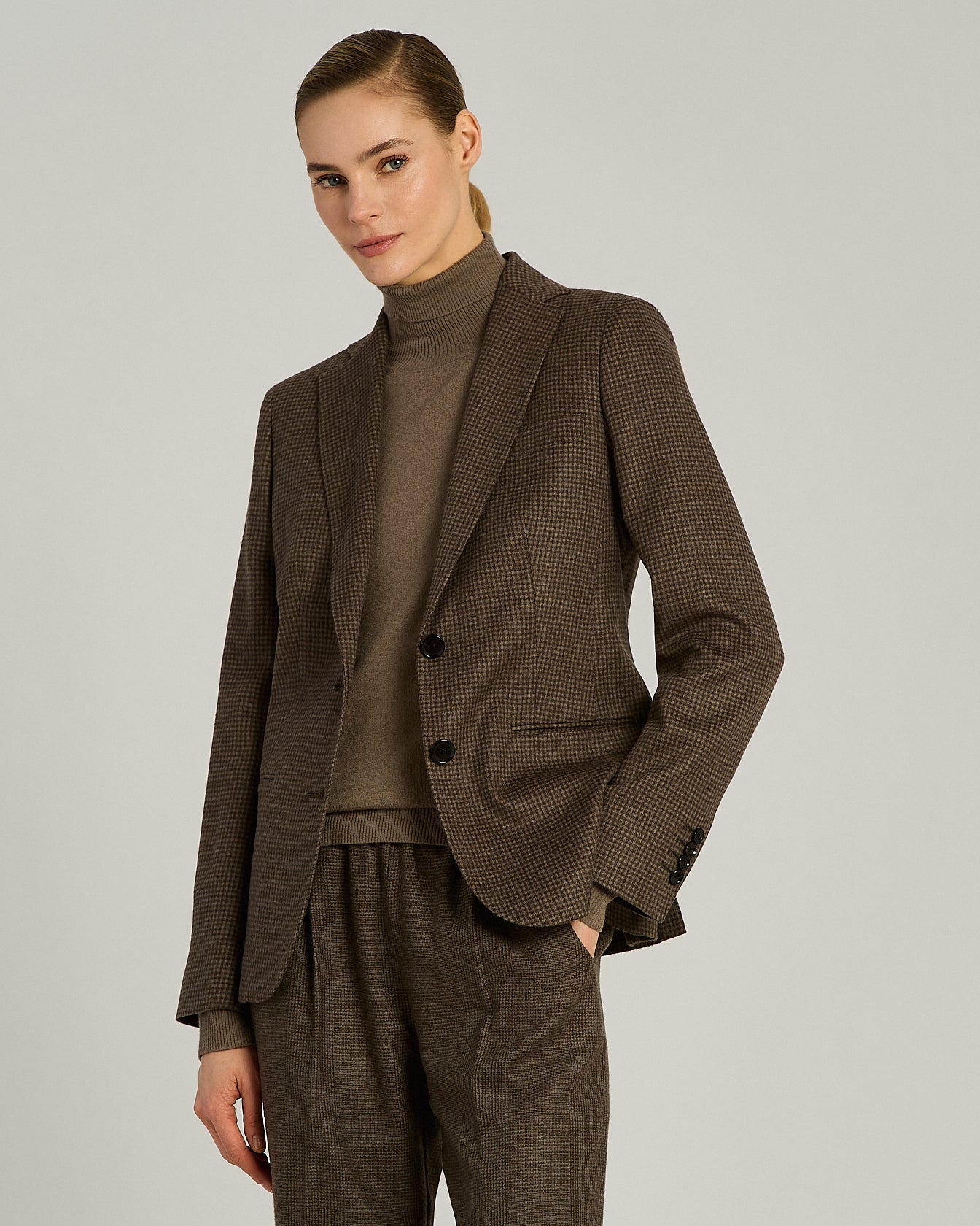 Kiton Blazer Hahnentritt Kaschmir Taupe 40