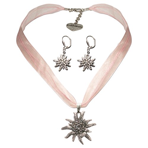 Alpenflüstern DAHEIM SET019 Trachtenschmuck-Set rosa-rosé Edelweiß