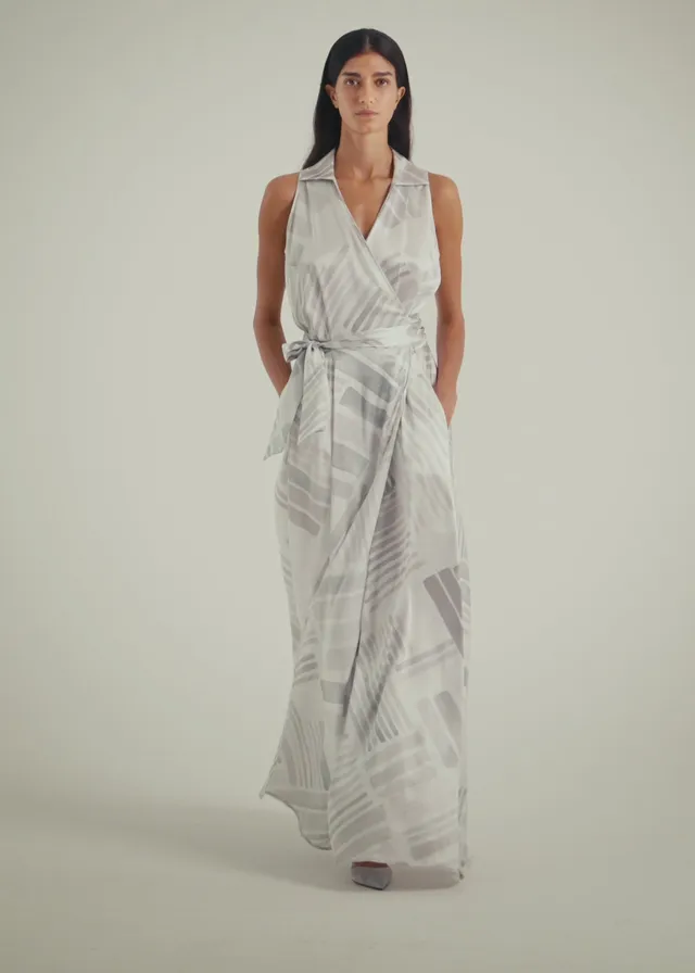 Kiton Dresses Seidenkleid Ethnic Brush Wickeloptik Schlitz